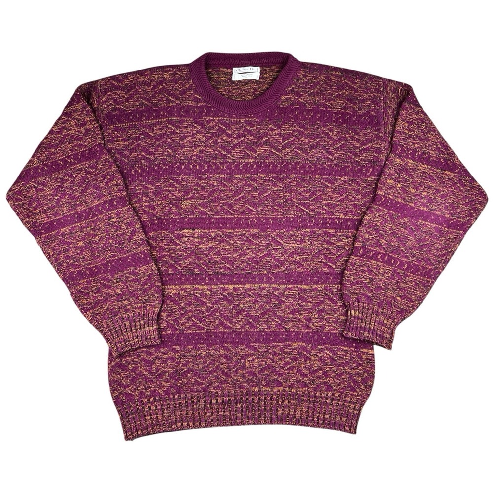 VTG Christian Dior Sweater Mens Large Multicolor Abstract 90s‎ USA Heavyweight